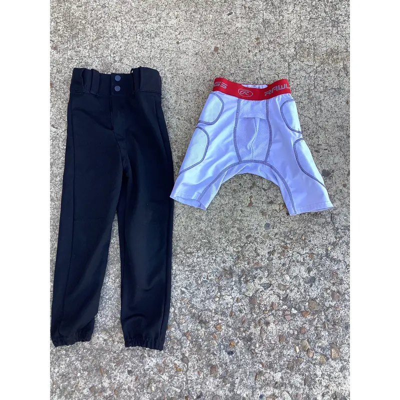 BUNDLE Boy's Black Small Youth Game Pants with Compression Shorts (Used)