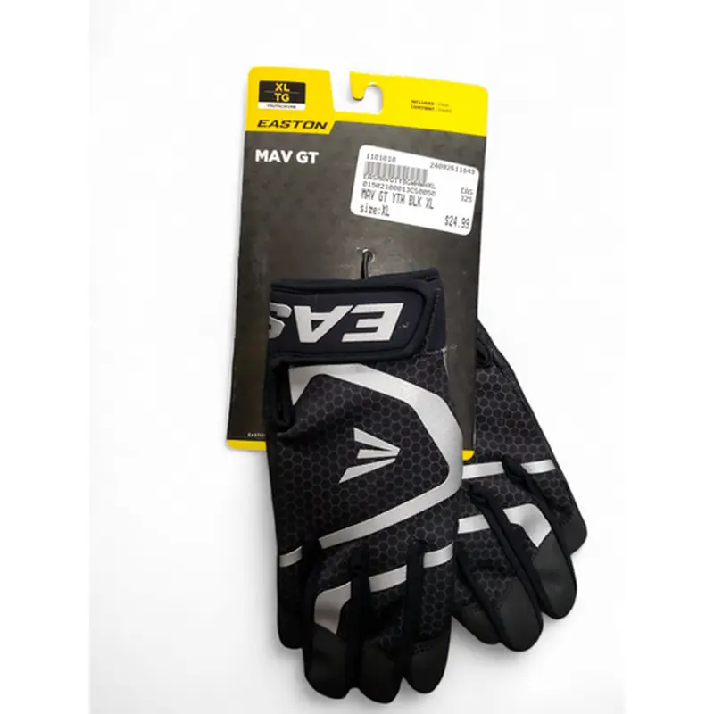 New Easton MAV GT BB/SB Batting Gloves Black XL 11849-EASMAVGTYBGWHWHXL