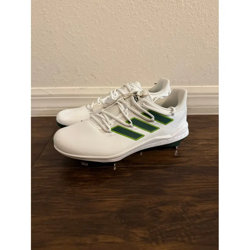 Adidas Adizero Afterburner 8 White/Green Metal Baseball Cleats Size 8 H00973