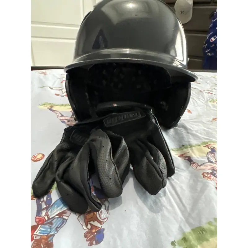 Rawlings Baseball Helmet and Franklin Batting Gloves