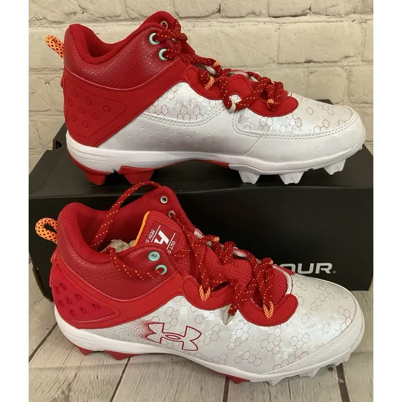Under Armour 3026597-600 Harper 8 Mid RM JR Baseball Cleats Red White US 5.5Y