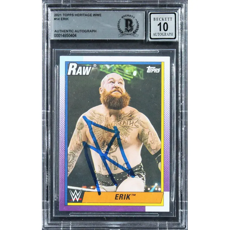 Erik Signed 2021 Heritage WWE #14 Card Auto Graded Gem Mint 10! BAS Slabbed