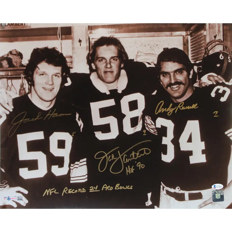 Steelers LB's 3) Lambert, Ham & Russell 24 Pro Bowls Signed 16x20 Photo BAS Wit