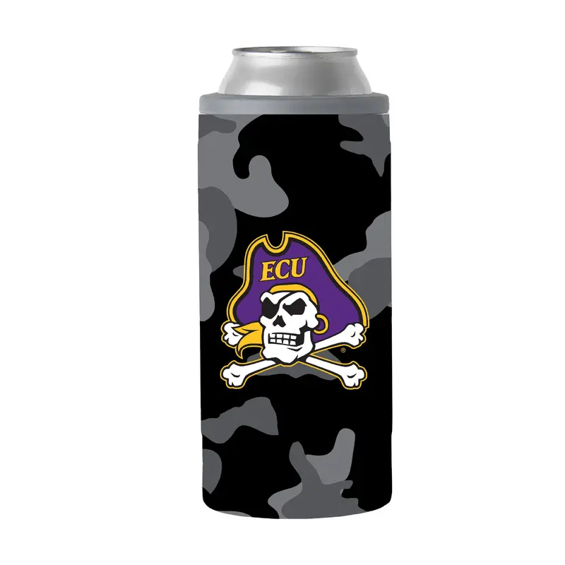 East Carolina Black Camo 12oz Slim Can Coolie
