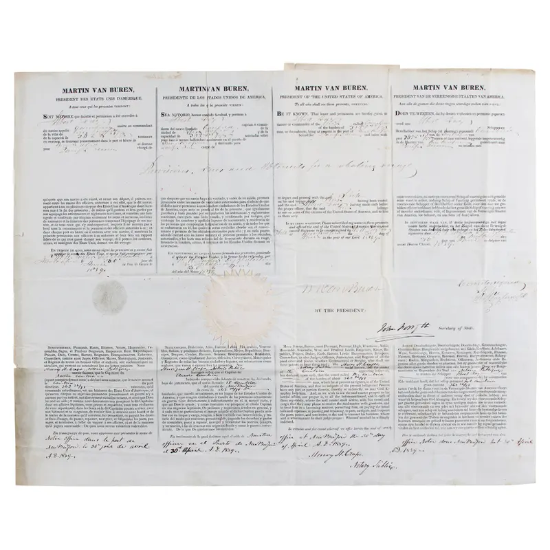 Martin Van Buren Signed 16.25x20.25 1839 Whaling Vessel's Ship's Passport BAS