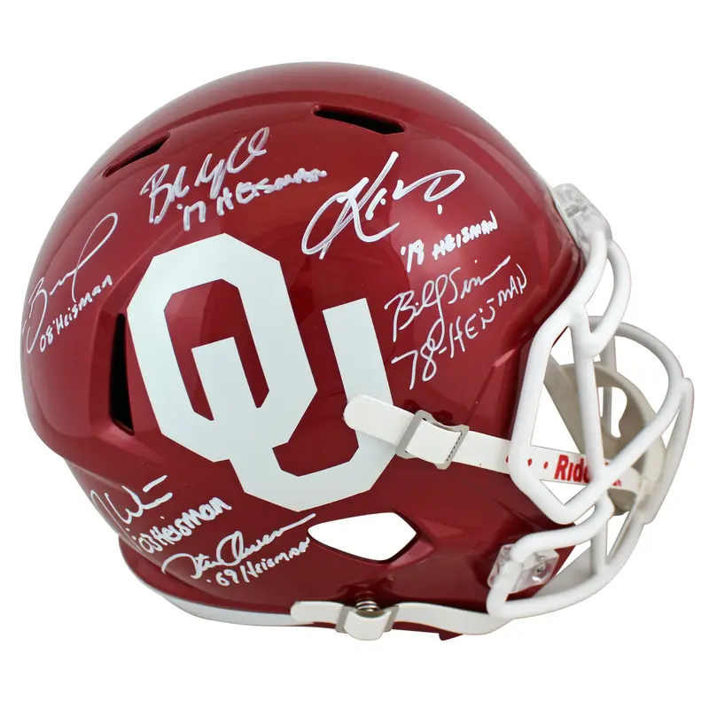 OU Heisman (6) Mayfield, Murray, Bradford Signed Full Size Speed Rep Helmet BAS