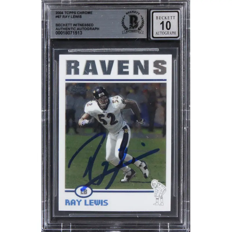 Ravens Ray Lewis Signed 2004 Topps Chrome #87 Card Auto Graded 10! BAS Slabbed