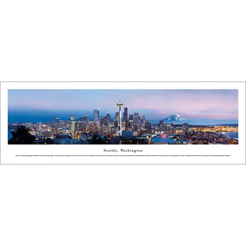 Seattle, Washington Skyline at Dusk Panoramic Poster - Blakeway Worldwide