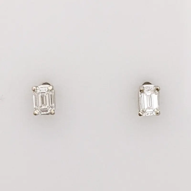14K WHITE .30 CARAT TOTAL WEIGHT VS1 H DIAMOND EMERALD CUT (2) ESTATE STUD EARRINGS