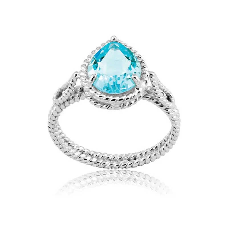 Sterling Silver Pear Shaped Gem, Wire Ring - Blue Topaz