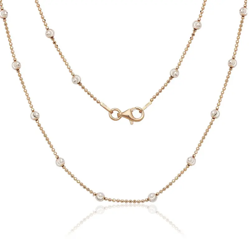Sterling Silver 3.2mm D-C Moon Bead chain, w/Beads - Rose Gold Plated