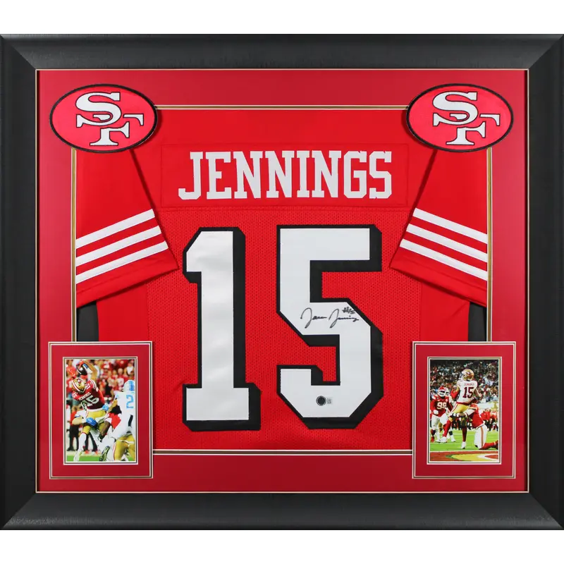 Jauan Jennings Authentic Signed Red Pro Style Framed Jersey w/ Dropshadow BAS