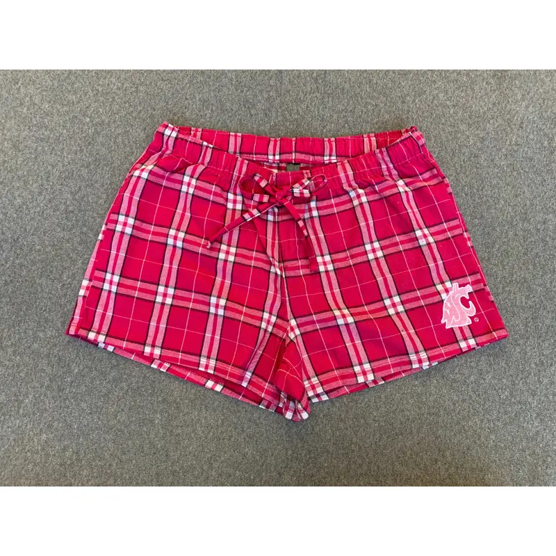 Ladies Pink Plaid Flannel Sleep Shorts