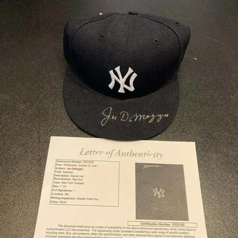 Joe Dimaggio Signed New York Yankees Vintage Game Model Baseball Hat JSA COA