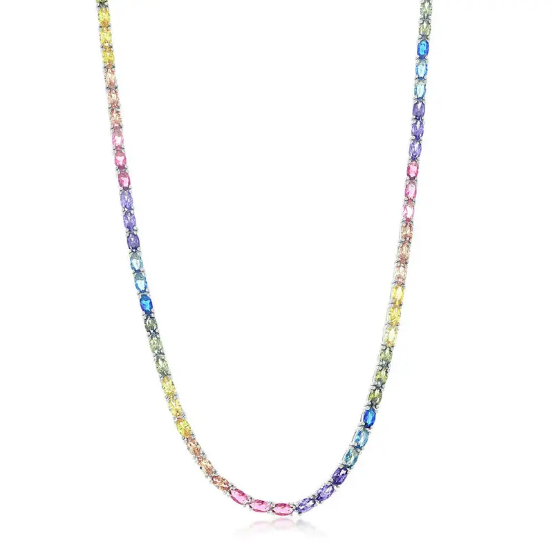 Sterling Silver Oval Rainbow CZ Necklace