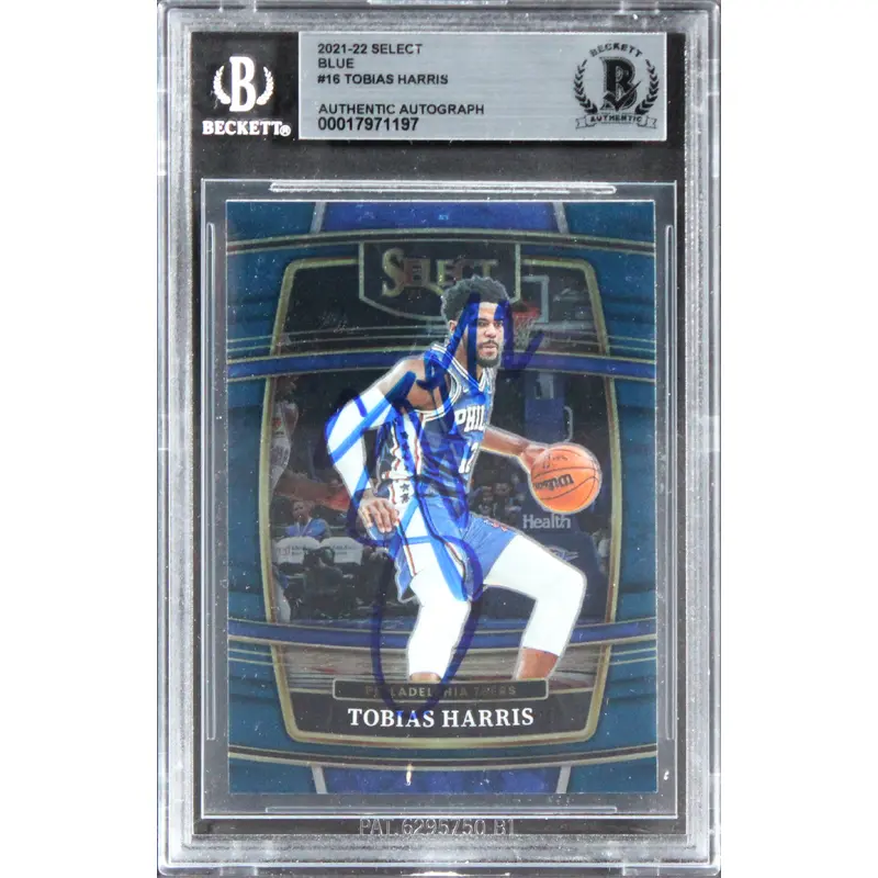 76ers Tobias Harris Authentic Signed 2021 Select Blue #16 Card BAS Slabbed