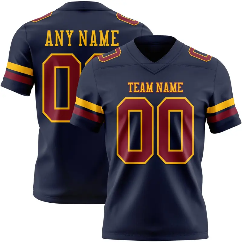 Custom Navy Crimson-Gold Mesh Authentic Football Jersey
