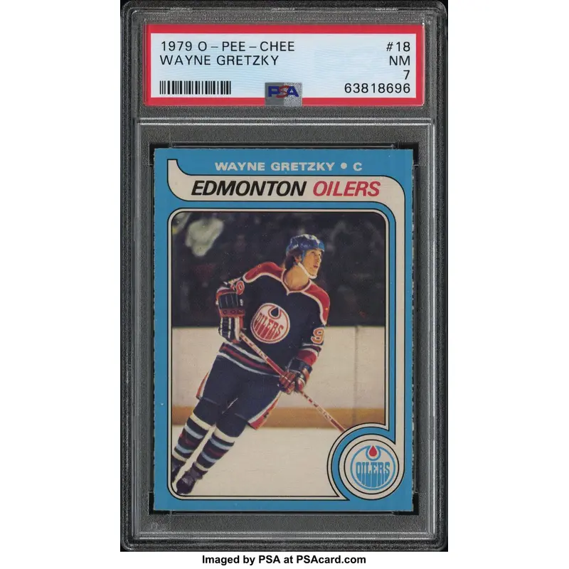 1979-80 O-Pee-Chee OPC #18 Wayne Gretzky Rookie PSA 7 1st Print Blue Lines