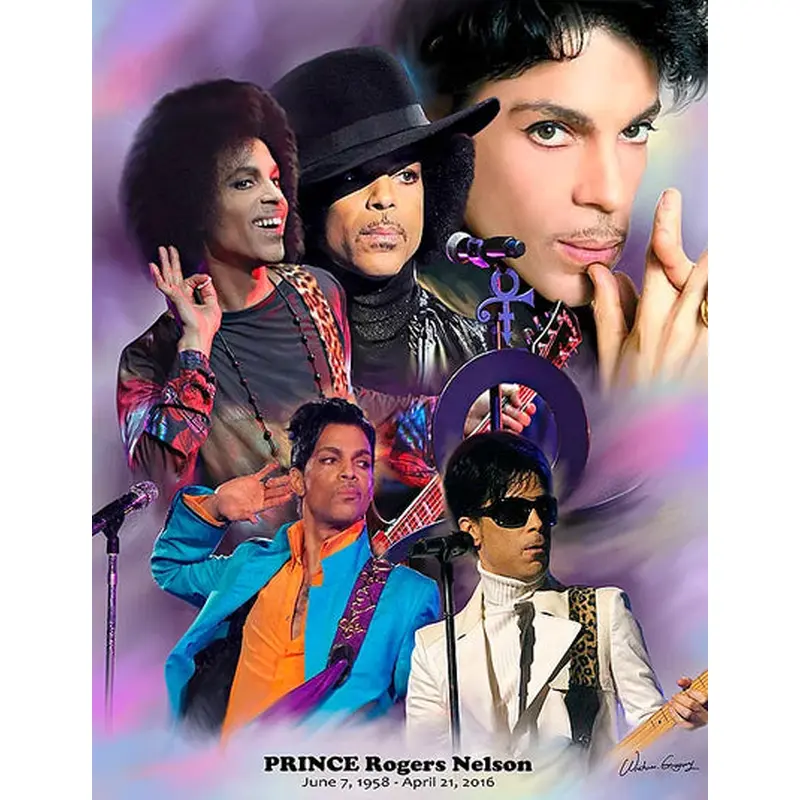 Prince Rogers Nelson (1958-2016) Music Career Art Collage Poster Print - Wishum Gregory
