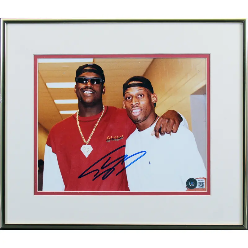Lakers Shaquille O'Neal Signed 8x10 Framed Photo w/ Dennis Rodman BAS #WP79156
