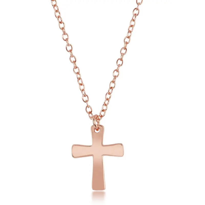 Sterling Silver Cross Necklace - Rose Gold Plated