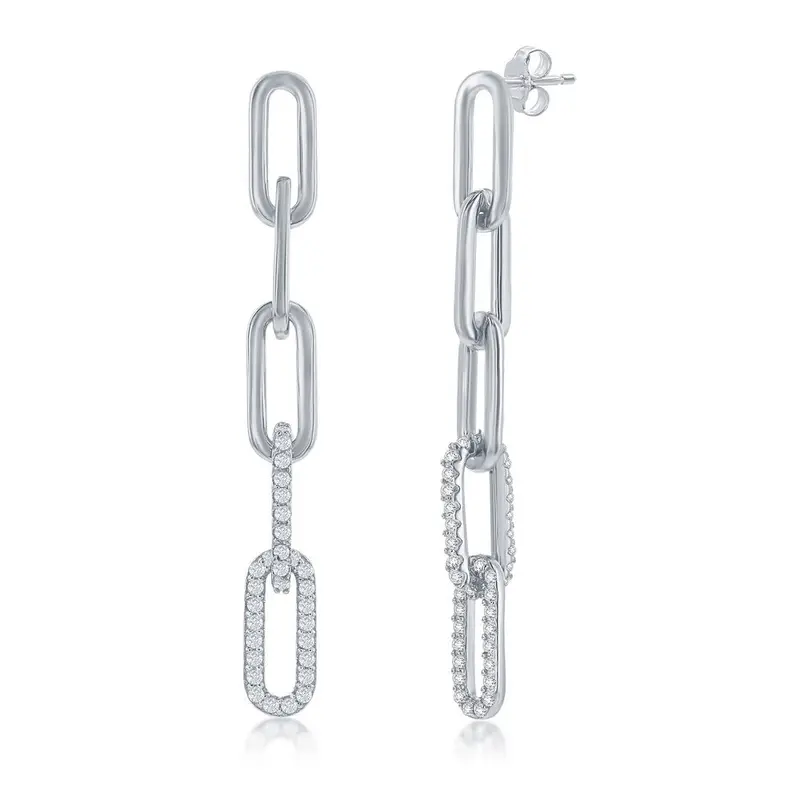 Sterling Silver, CZ Paperclip Earrings