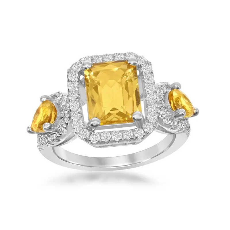 Sterling Silver Triple Citrine with White Topaz Border 10.71cttw Ring
