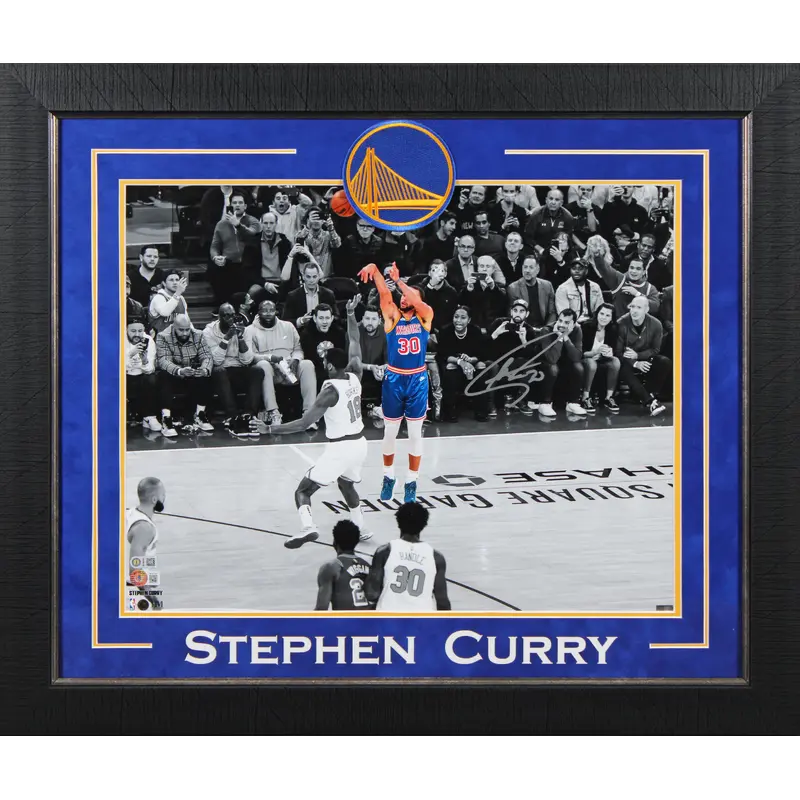 Warriors Stephen Curry Signed 16x20 Framed Horizontal Spotlight Photo BAS Wit