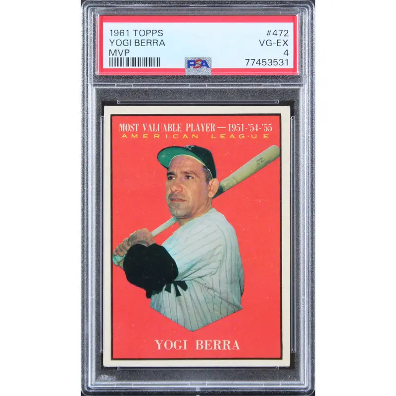Yankees Yogi Berra 1961 Topps #472 Card Graded VG-EX-4 PSA Slabbed