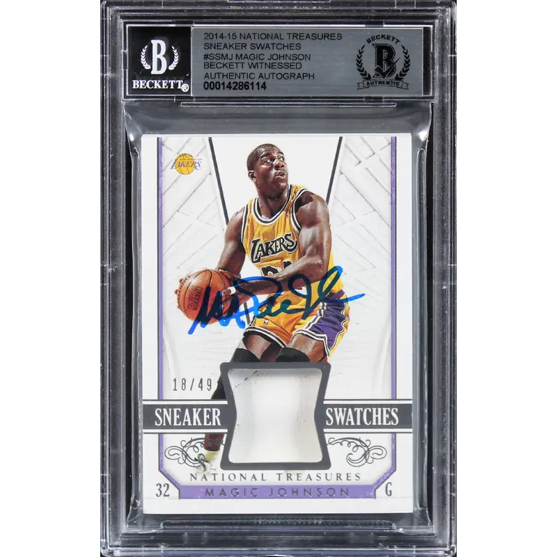 Magic Johnson Signed 2014 National Treasures Sneaker #SSMJ Card Auto 10 BAS Slab