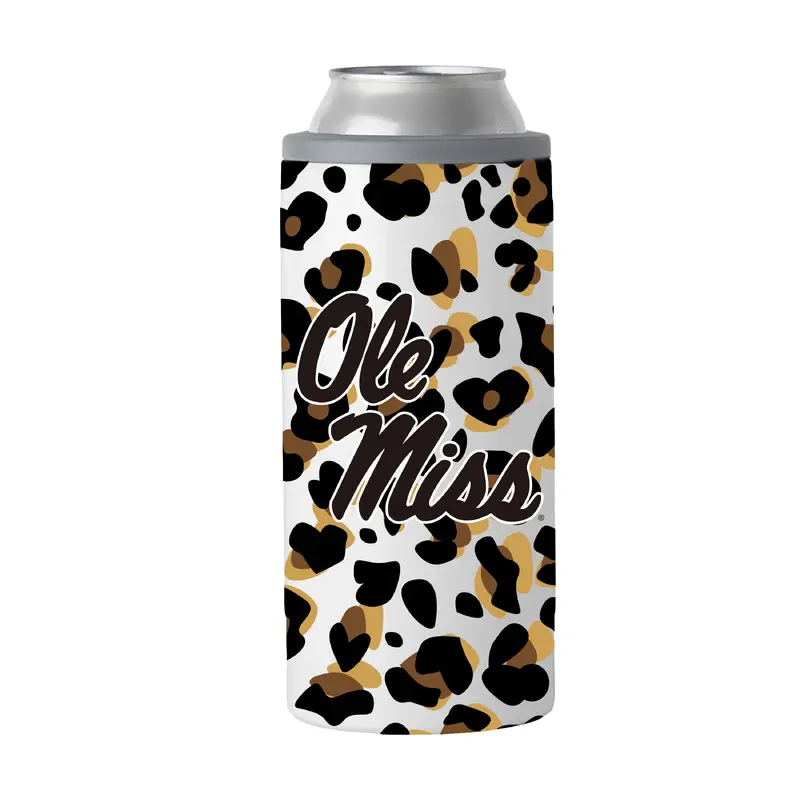 Ole Miss 12oz Neutral Leopard Print Slim Can Coolie