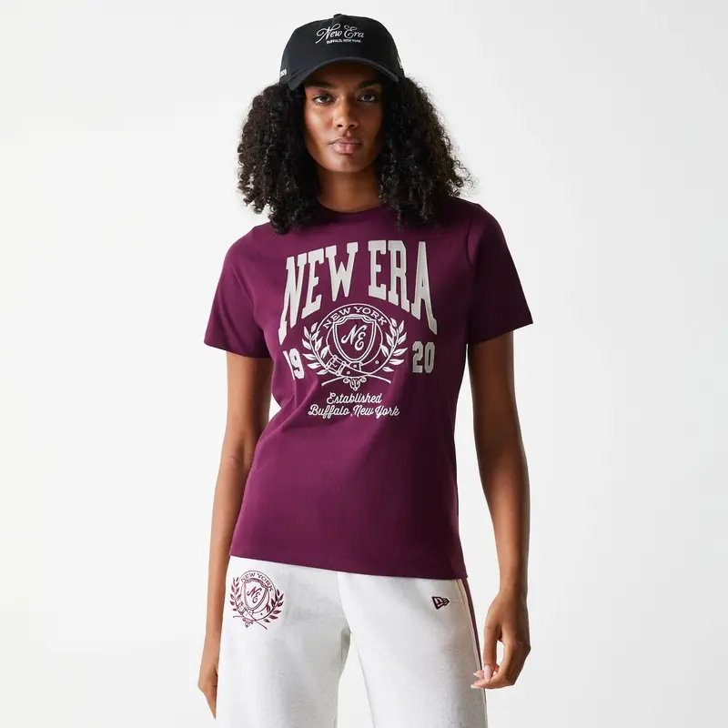 Womens New Era Crest Dark Red T-Shirt