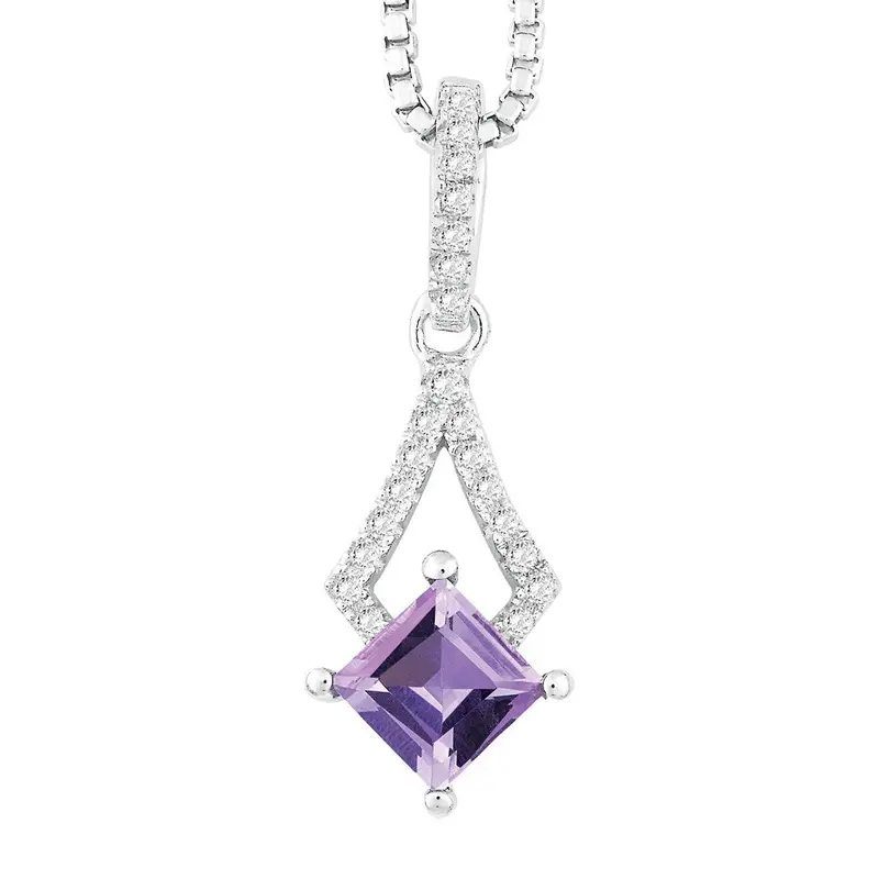 Sterling Silver .595 ct Square Amethyst with .179 ct White Topaz Necklace