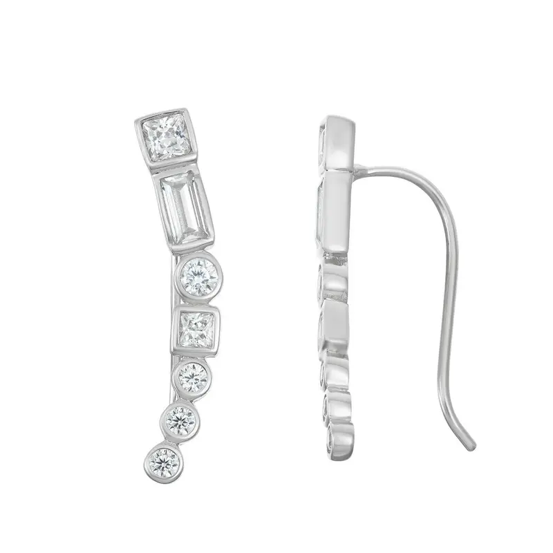 Sterling Silver Multi Shaped Bezel Set CZ Climber Earrings