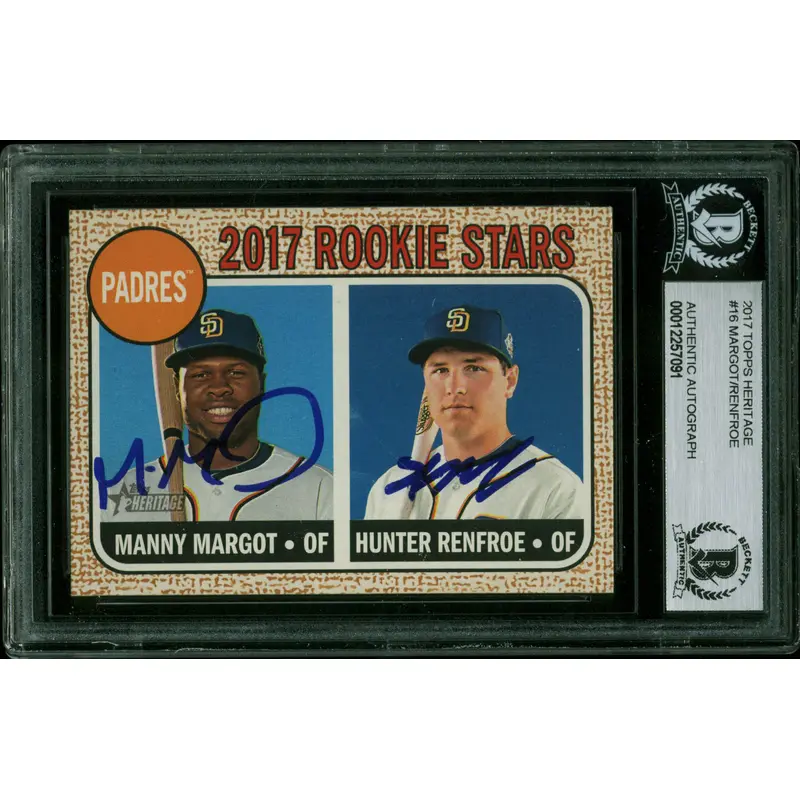 Hunter Renfroe & Manny Margot Signed 2017 Topps Heritage #16 RC Card BAS Slabbed