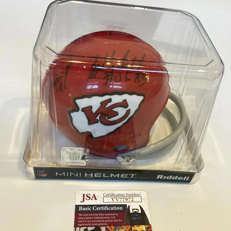 Len Dawson Bobby Bell Jan Stenerud HOF Signed Kansas City Chiefs Mini Helmet JSA