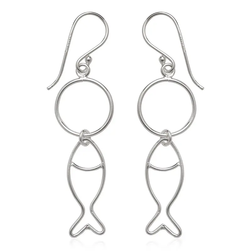 Sterling Silver Open Wire Fish Earrings