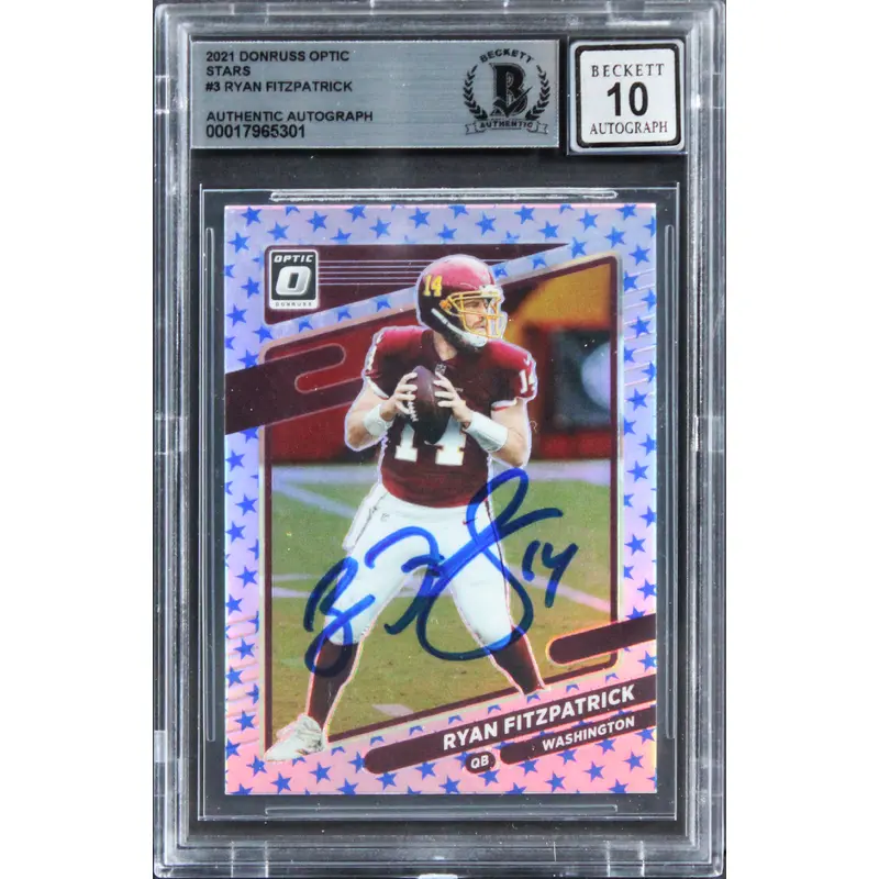 Commanders Ryan Fitzpatrick Signed 2021 Donruss Optic #3 Card Auto 10! BAS Slab