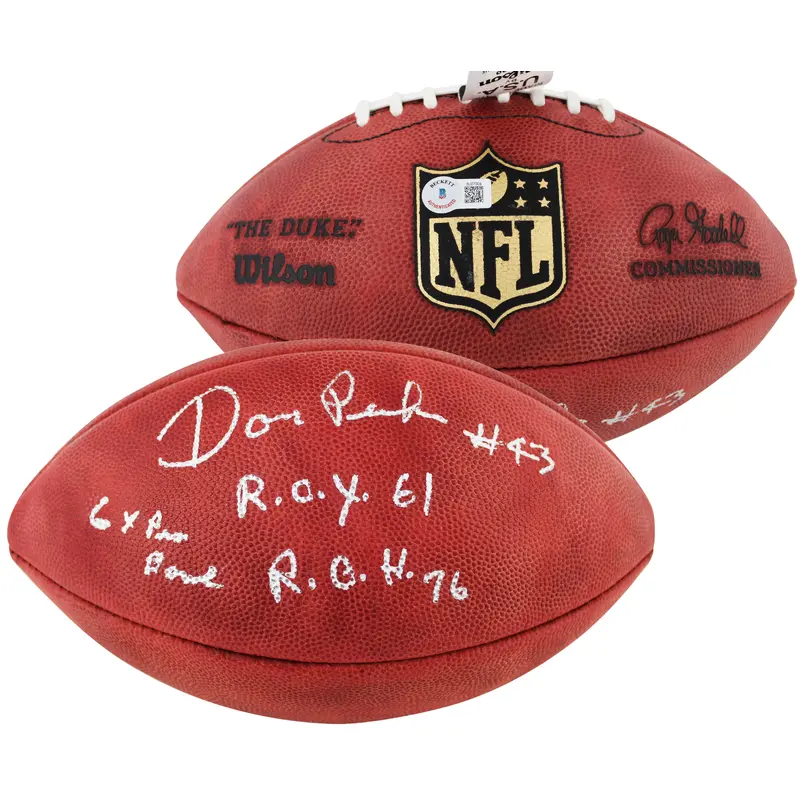 Cowboys Don Perkins "3x Insc" Authentic Signed Wilson Nfl Football BAS #BJ07004