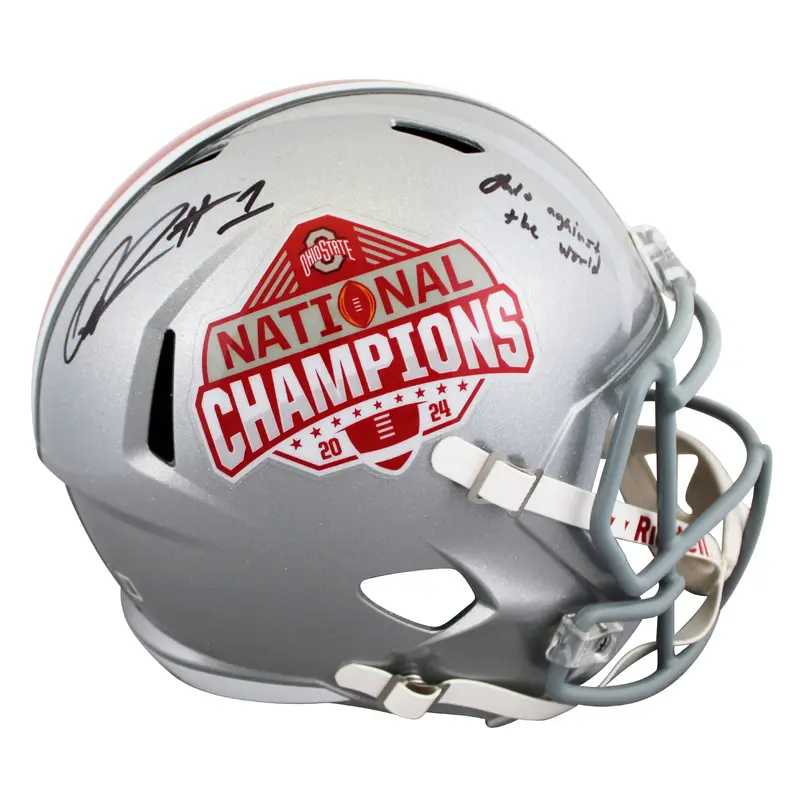 OSU Quinshon Judkins "OATW" Signed 2024 Nat'l Champs F/S Speed Rep Helmet BAS W