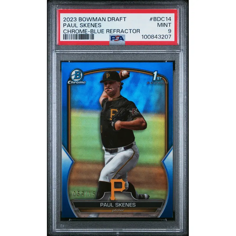 Paul Skenes 2023 Bowman Draft Blue Refractor #59/150 PSA 9 Mint
