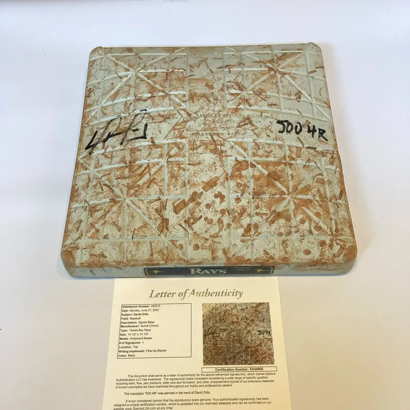 David Ortiz Signed 500th Home Run Game Used Base 9-12-2015 JSA & MLB Authentic