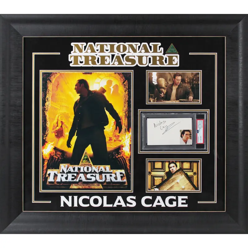 Nicolas Cage National Treasure Signed & Framed 3x5 Index Card Auto 10! PSA Slab