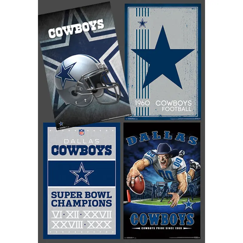 COMBO: Dallas Cowboys Football 4-Poster Theme Art Logo Combo Set Posters
