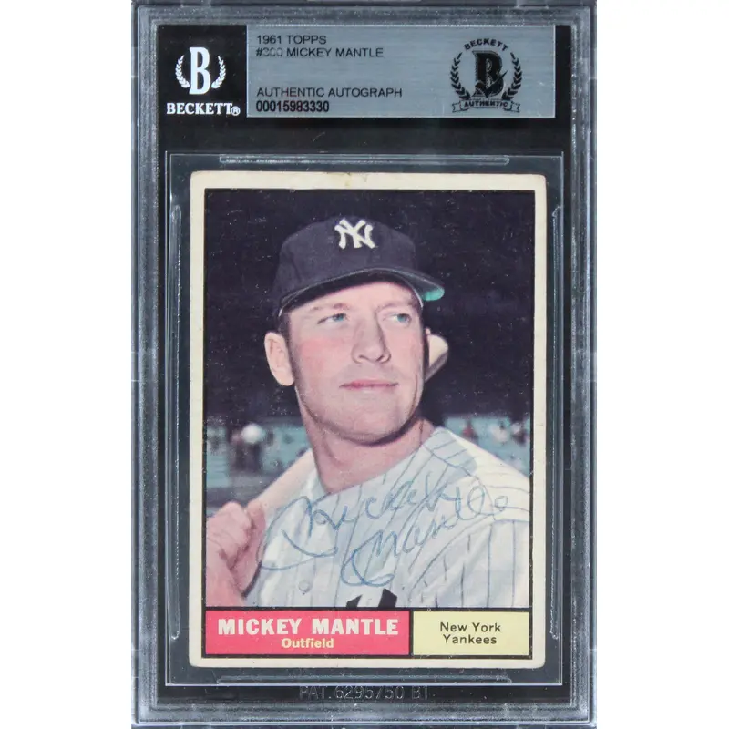 Yankees Mickey Mantle Authentic Signed 1961 Topps #300 Card BAS Slabbed