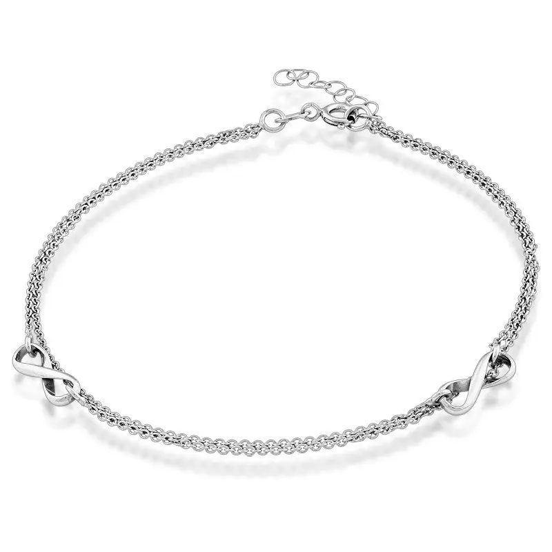 Sterling Silver, Double Strand Infinity Anklet