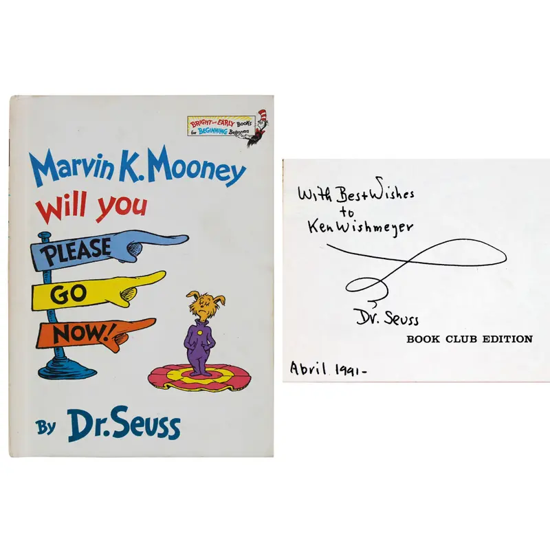 Dr. Seuss Authentic Signed Marvin K. Mooney Hard Cover Book BAS #AC26714
