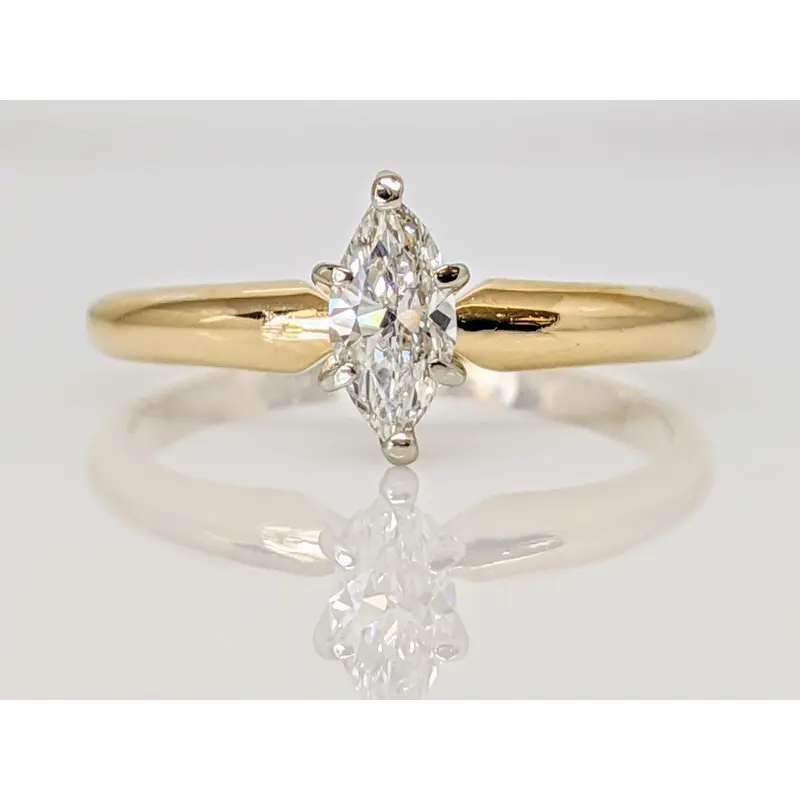 14K .37 CARAT TOTAL SI1 H DIAMOND MARQUISE CUT SOLITAIRE ESTATE RING 2.2 GRAMS