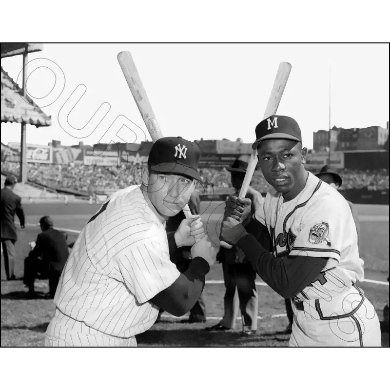 Mickey Mantle Hank Aaron 11X14 Photo - 1957 Yankees Braves - 1861
