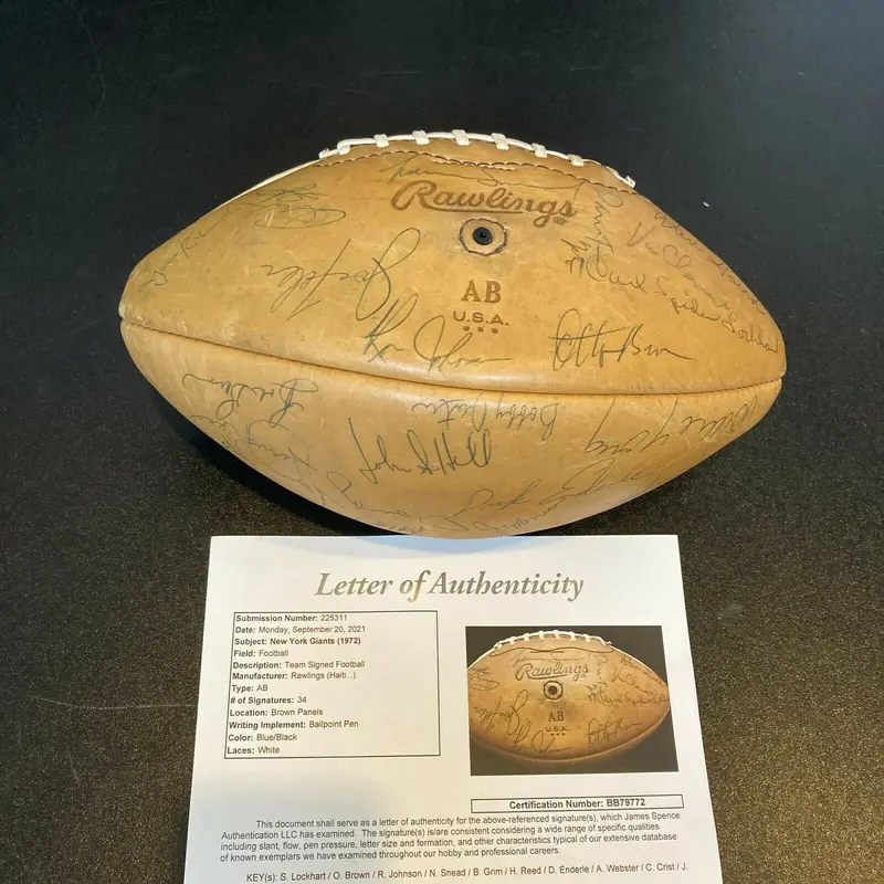 1972 New York Giants Team Signed Vintage Rawlings Football With JSA COA